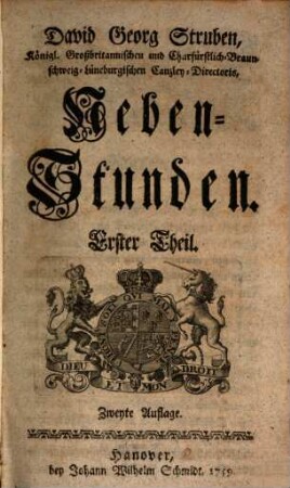 David Georg Struben, Königl. Großbritannischen und Churfürstlich-Braunschweig-Lüneburgischen Canzley-Directoris, Neben-Stunden, 1