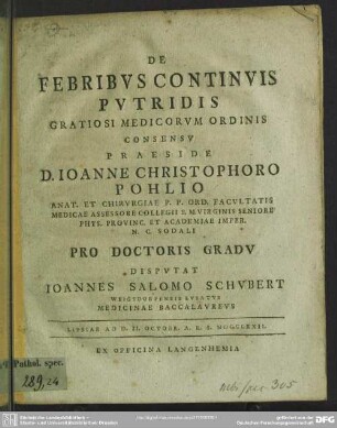 De Febribus Continuis Putridis
