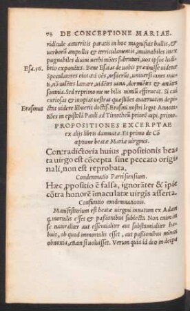 Propositiones Excerptae ex aliis libris damnatae. Et primo de Conceptione beatae Mariae virginis.