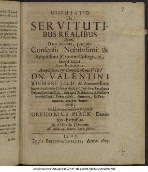 Disputatio De Servitutibus Realibus