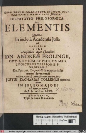 Disputatio Philosophica De Elementis