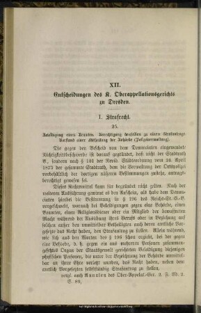 XII. Entscheidungen des K. Oberappellationsgerichts zu Dresden