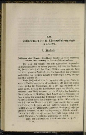 XII. Entscheidungen des K. Oberappellationsgerichts zu Dresden