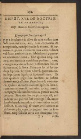 Disput. XVI. De Doctrin. VI. Praecepti, ...