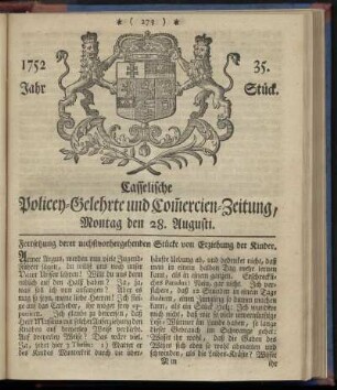 35. Stueck, Montag den 28. Augusti 1752