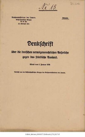 Vermögensrechtliche Ansprüche gegen das feindliche Ausland