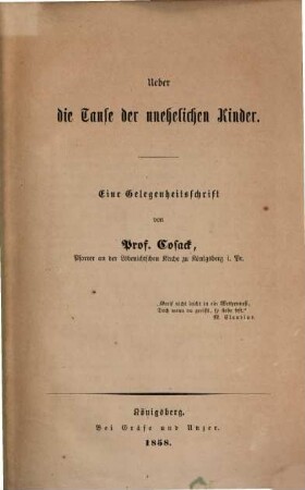 Ueber die Taufe der unehelichen Kinder
