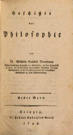 Geschichte der Philosophie, Erster Band