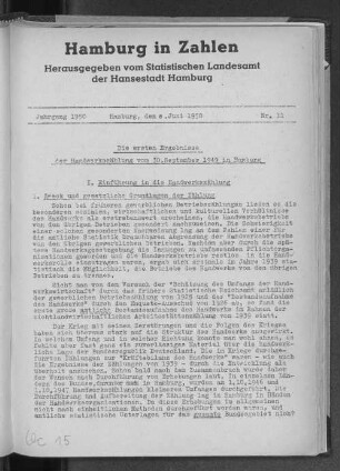 Die ersten Ergebnisse der Handwerkszählung vom 30. September 1949 in Hamburg