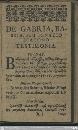 De Gabria, Babria, Seu Ignatio Diacono Testimonia