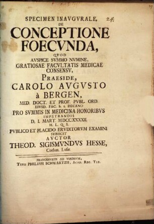 Specimen inaug. de conceptione foecunda