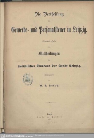 4.1870: Mittheilungen des Statistischen Bureaus der Stadt Leipzig