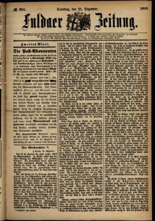 Zweite Ausgabe vom Samstag, den 21. Dezember 1889.