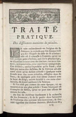 Traité Pratique. Des différentes manieres de peindre.