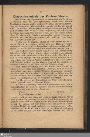 Diapositive mittels des Kohleverfahrens