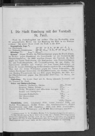 I. Die Stadt Hamburg mit der Vorstadt St. Pauli.