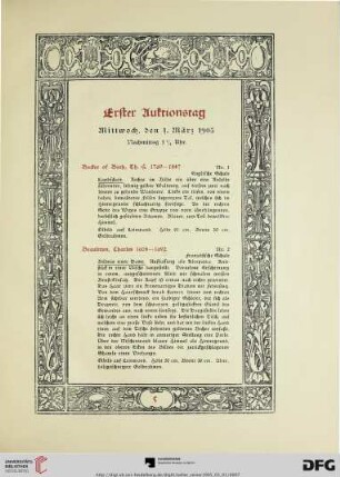 Erster Auktionstag: Mittwoch, den 1. März 1905 (Nr. 1-60)