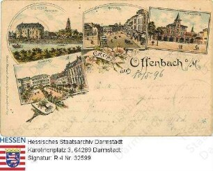 Offenbach am Main, Einzelansichten / Schloss von der Meinseite, Markplatz, Feuerwehrhaus und Alicenplatz