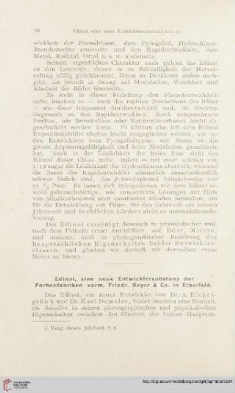 16: Edinol, eine neue Entwicklersubstanz der Farbenfabriken vorm. Friedr. Bayer & Co. in Elberfeld