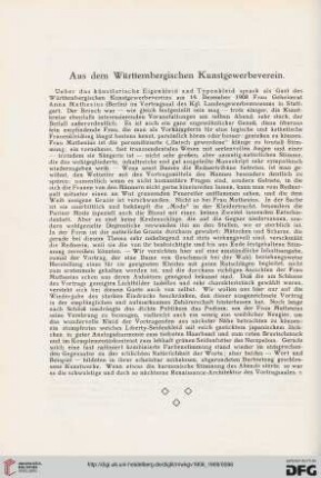 Aus dem Württembergischen Kunstgewerbeverein