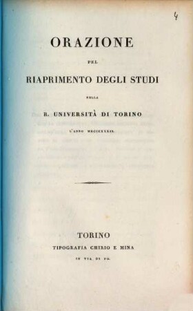 Orazione pel riaprimento degli studi nella R. Università di Torino l'anno 1839