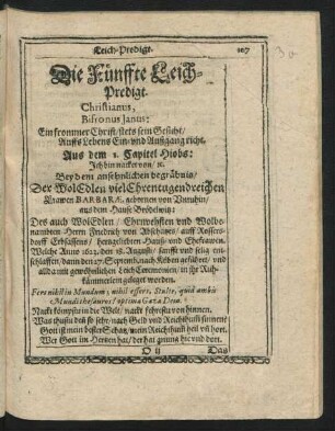 Die Fünffte Leich-Predigt. Christianus, Bifronus Janus: Ein frommer Christ/ stets sein Gesicht ...