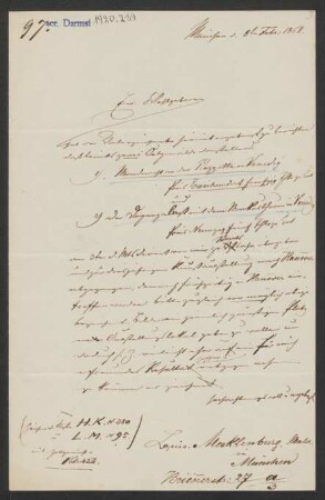 Brief von Ludwig Mecklenburg an den Kunstverein Hannover vom 08.02.1868
