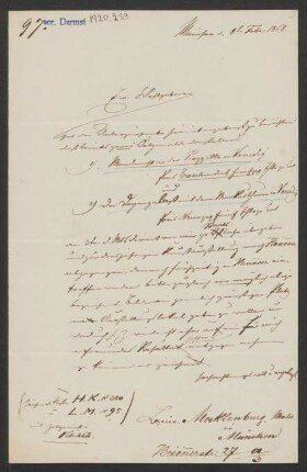 Brief von Ludwig Mecklenburg an den Kunstverein Hannover vom 08.02.1868