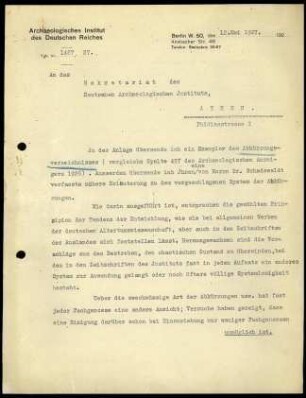 G. Rodenwaldt an DAI Athen