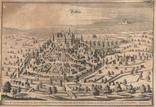 Vogelschaubild von Baden, Kupferst., 1650 : Baden. - [S.l.] , [um 1650]. - 1 Vogelschaubild : Kupferst. ; 31 x 21 cm. -
