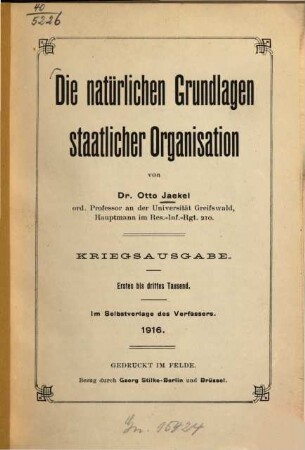 Die natürlichen Grundlagen staatlicher Organisation