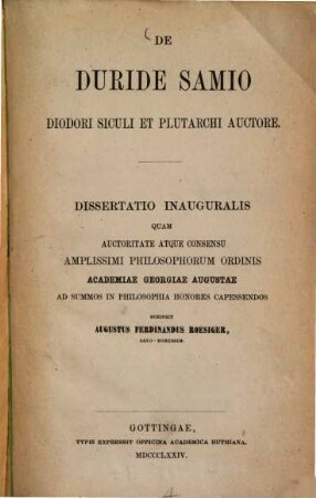 De Duride Samio Diodori Siculi et Plutarchi auctore : (Göttinger Diss.)