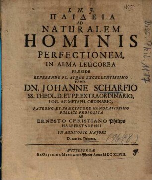 Paideia Ad Naturalem Hominis Perfectionem