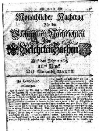 Monathliche Nachtrag [...] Auf das Jahr 1765 IIItes Stuck Des Monaths Martii