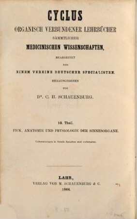 Lehrbuch der Anatomie und Physiologie der Sinnesorgane