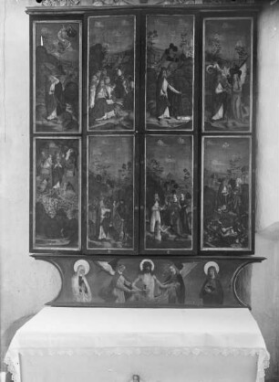 Antoniusaltar — Geschlossener Zustand: Acht Szenen aus der Antoniuslegende