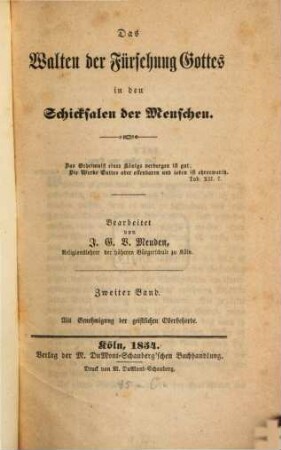Das Walten der Fürsehung Gottes in den Schicksalen der Menschen, 2