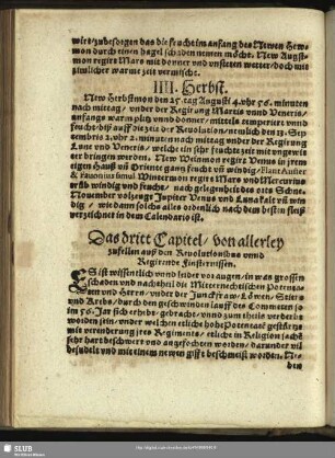 Das dritt Capitel, von allerley zufellen auß den Revolutionibus unnd Regirende Finsternissen