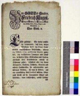 Mandat von Friedrich August II. Kurfürst von Sachsen betreffend Missstände im Gesellenwesen