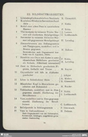 III. Bildhauerarbeiten