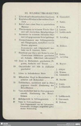 III. Bildhauerarbeiten