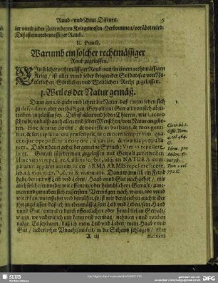 II. Punct. Warumb ein solcher rechtmässiger Raub zugelassen