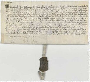 Bürgermeister und Ratsmannen verkaufen ihrem Ratsmedelitmaten Jürgen von Dassel für 1000 Mark eine Rente von 50 Mark. Ablösungsvermerk von 1670.
