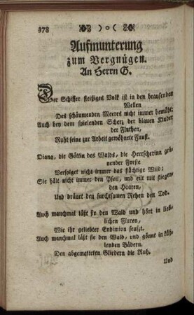 Aufmunterung zum Vergnügen. An Herrn G.