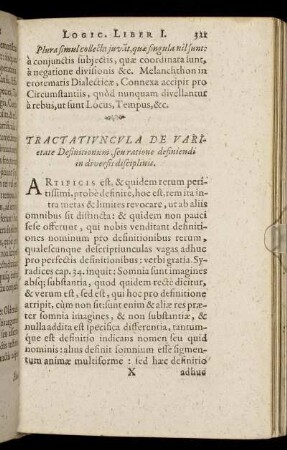 Tractatiuncula De Varietate Definitionum, seuratione definiendi in diversis disciplinis.