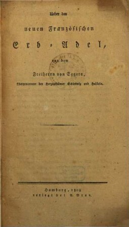 Ueber den neuen Französischen Erb-Adel