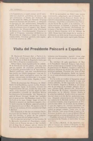 Visita del Presidente Poincaré a España