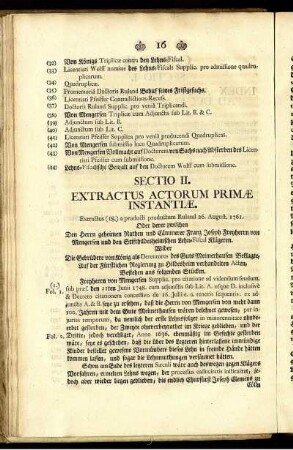 Sectio II. Extractus Actorum Primæ Instantiæ.
