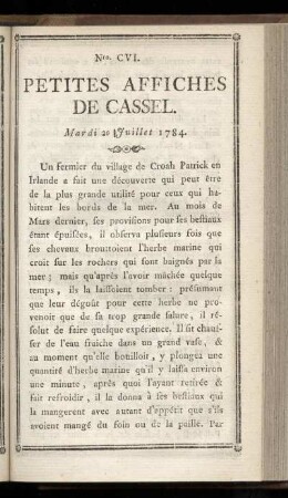 No CVI (Mardi 20 Juillet 1784)