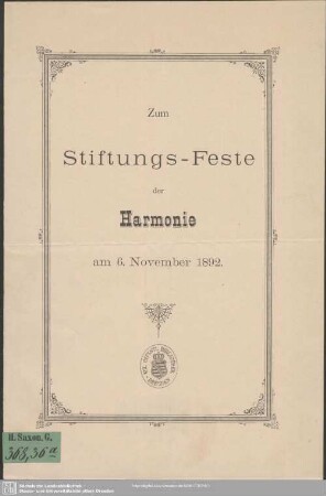 Zum Stiftungs-Feste der Harmonie am 6. November 1892